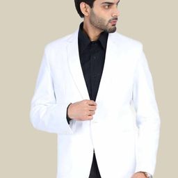 TAHVO Men White Solid Slim-Fit Single-Breasted Blazers-image-29