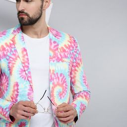 SHOWOFF Men Pink & Blue Printed Single Breasted Blazers-picture-2