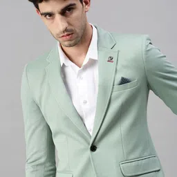 SHOWOFF Men Green Solid Slim-Fit Single-Breasted Casual Blazers-picture-50