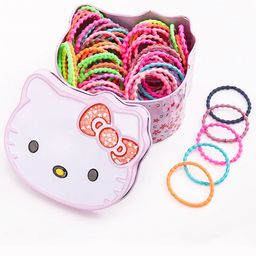 Yellow Chimes Girls Set of 100 Pcs Holders Neon Colors with Kitty Tin Storage Box-45