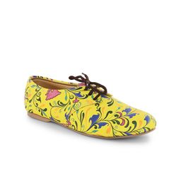 Kanvas Women Yellow & Blue Garland Printed Textile Comfort Insole Basics Derbys-6