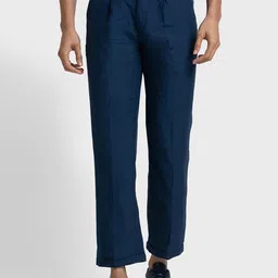 ColorPlus Men Linen Mid-Rise Tailored Fit Plain Pleated Trousers-image-39