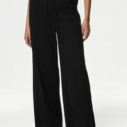 Marks & Spencer Women Flared High-Rise Pleated Trousers-image-64