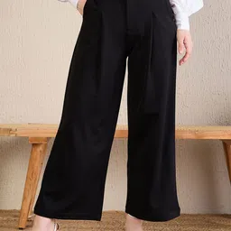 MAGRE Women Flex Fit Relaxed Mid-Rise Pleated Twill Parallel Trousers-picture-42