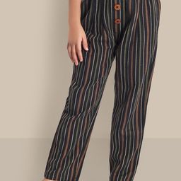 The Tribe Kids Girls Striped Pleated Regular Fit Cotton Trousers-image-89