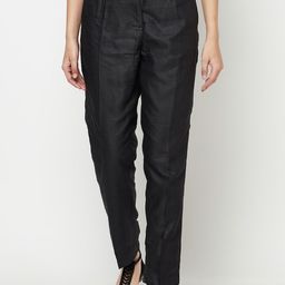 Fabindia Women Black Slim Fit Pleated Trousers-image-24
