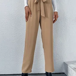 StyleCast Khaki Women Smart Mid-Rise Pleated Trousers with Belt-image-1