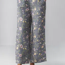 Ancestry Women Floral Printed Regular Fit Mid-Rise Linen Trousers-image-1