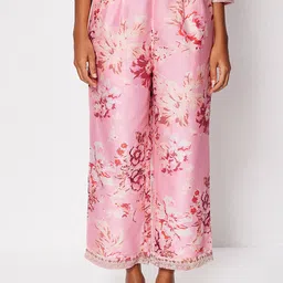 Ancestry Women Floral Printed Silk Parallel Trousers-image-25
