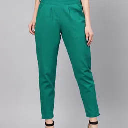Jaipur Kurti Women Green Straight Fit Pleated Trouser-image-55