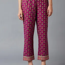 W Women Floral Printed Cotton Trousers-image-69