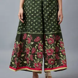 AURELIA Women Green Floral Printed High-Rise Culottes Trousers-18
