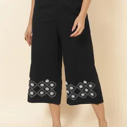 Fabindia Women Mid-Rise Printed Comfort Plain Cotton Culottes Trousers-picture-52