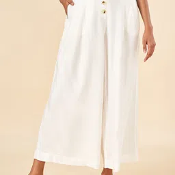 AKKRITI BY PANTALOONS Women Mid-Rise Plain Pleated Culottes Trousers-image-39