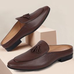 FAUSTO Men Textured Tassels Detail Lightweight Leather Mules-image-16