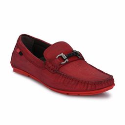 Hitz Men Red Textured Leather Loafers-image-7