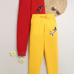 KiddoPanti Girls Pack Of 2 Printed Pure Cotton Joggers-image-31