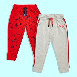 mothercare Boys Pack Of 2 Grey And Red Printed Pure Cotton Joggers-image-90