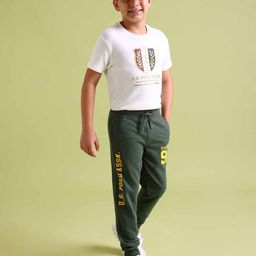 U.S. Polo Assn. Kids Boys Green Printed Pure Cotton Joggers-22