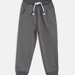 MINI KLUB Boys Grey Solid Pure Cotton Joggers-image-20