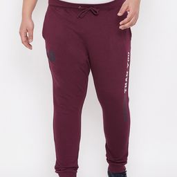 ARDEUR Men Plus Size Maroon Solid Pure Cotton Joggers With Printed Detail-14