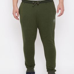 ARDEUR Men Plus Size Olive Green Typography Printed Regular-Fit Pure Cotton Track Pants-picture-0