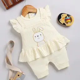 Moms Love Infant Girls Printed Cotton Rompers with Applique Detail-image-89