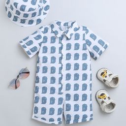 Nino Bambino Infant Boys Owl Printed Organic Cotton Romper with Hat-image-7