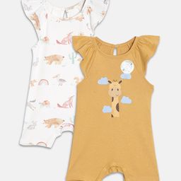 YK Organic Infant Girls Pack Of 2 Printed Organic Cotton Rompers-33