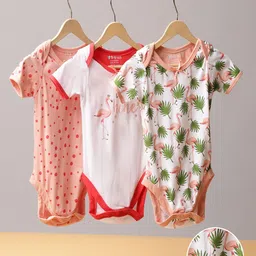 MiArcus Kids Pack Of 3 Flamingo Printed Cotton Rompers-image-17