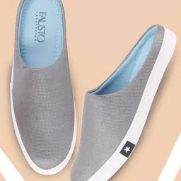 FAUSTO Men Grey Woven Design Lightweight Mule Sneakers-image-45