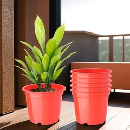 Kuber Industries 6-Pcs Red Round Planters image 1