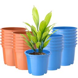 Kuber Industries 24-Pcs Orange-Colored & Blue Round Planters image 1