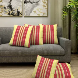KLOTTHE Set Of 5 Red & Yellow Striped Square Floor Cushions-12