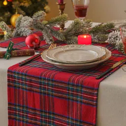 The Purple Tree Red & Blue Checked Christmas Rectangular Table Runner image 2