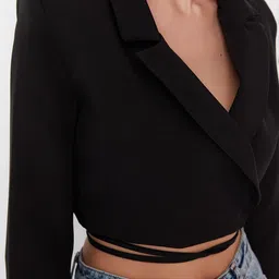 Trendyol Open Front Cropped Tie-Up Blazer image 3