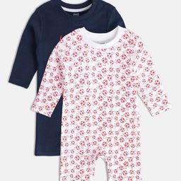MINI KLUB Infant Boys Pack Of 2 Printed Pure Cotton Rompers-image-91