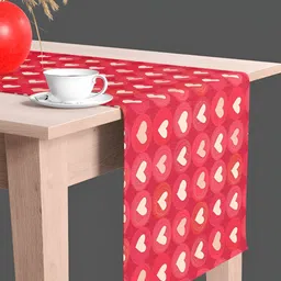 ArtzFolio Red & Beige Geometric Printed Edge To Edge Table Runner image 2