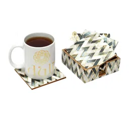 DULI Set Of 6 Silver Zig-Zag Patterned Coasters with Case image 2