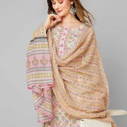 KALINI Floral Printed Thread Work Kurta with Trousers & Dupatta image 3