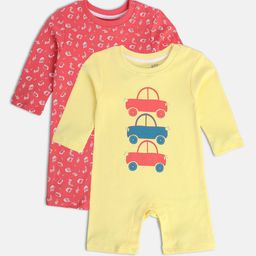 MINI KLUB Infant Boys Pack of 2 Printed Pure Cotton Rompers-image-97