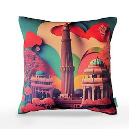 Tasseled Home Sea Green & Red Abstract Satin Square Cushion Cover image 5