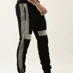 Maniac Men Black & Grey Colourblocked Slim-Fit Pure Cotton Joggers-image-24