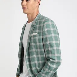 THE BEAR HOUSE Checked Tailored Fit Single Breasted Pure Cotton Formal Blazers-picture-11
