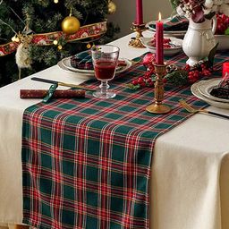 The Purple Tree Green & Red Checked Christmas Reactangular Table Runner image 3