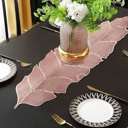 Dakshya Industries Copper Toned Leaf Shape Soft Table Runner image 2