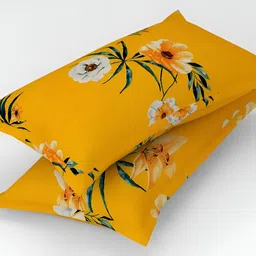 Florida Mustard & Green Floral Cotton 180 TC Fitted Double Queen Bedsheet Set image 3