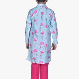 Jilmil Boys Floral Printed Band Collar Mirror Work Regular Kurta with Trousers image 5