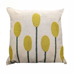 Good Vibes Cream-Coloured & Yellow Set of 2 Embroidered Square Cushion Covers image 3