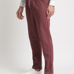 THE BEAR HOUSE Men Striped Tapered Fit Pleated Mid-Rise Trousers-image-20